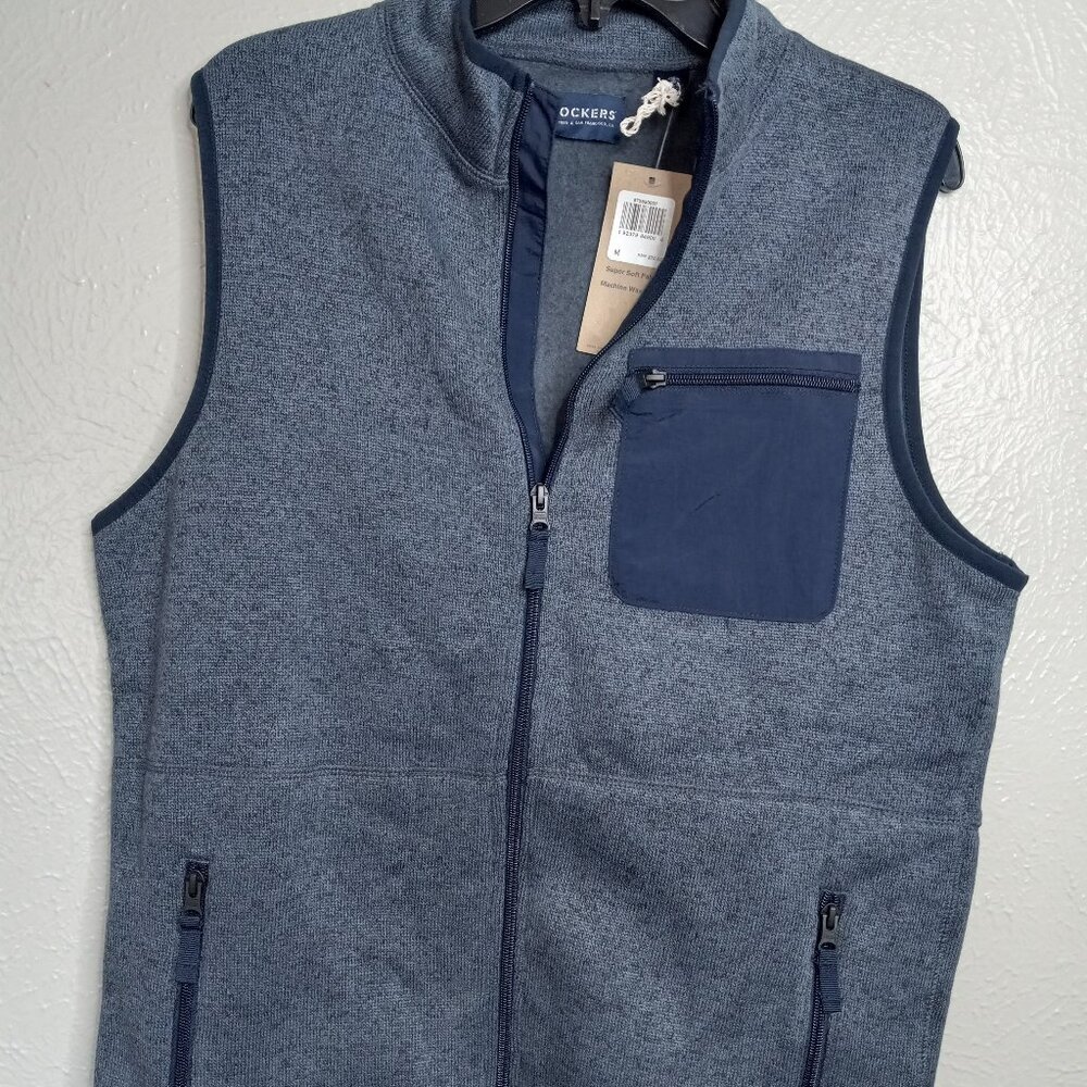 NWT Dockers Mens Sweater Fleece Vest Ombre Blue‎ Full Zip Chest Pocket Size M